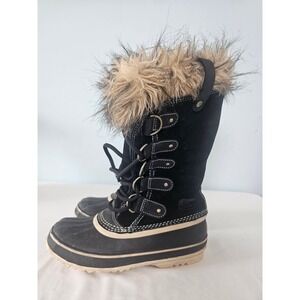 Sorel Joan of Arctic Snow Boot Women 8 Black Faux Fur Waterproof NL1540